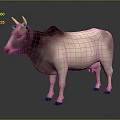 Realistic 3D Cow With Pink Horns And Light Pink Dark Brown Fur 3d model
