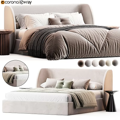 Elegant Modern Double Bed With Upholstered Headboard Soft Pillows And Color Options 3d model