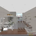 Modern Dessert Shop Exterior With Glass Facade LOGO Sign Wooden Stairs And Interior Lighting