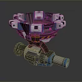 Futuristic Mechanical Weapon Design With Rotating Turret And Blue Orange Components
