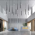 Modern Service Hall Interior With Reception And Pendant Lights 3d model
