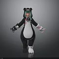 3D Panda Costume Character With Green Black Hair Pink Face And White Outfit