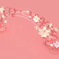 Romantic Pink Archway with White Flower Decorations and LOVE Letters on Soft Pink Background
