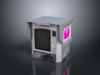 Retro Computer Terminal with Gray Body Black Screen and Pink Side Panel 3d model
