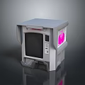 Retro Computer Terminal with Gray Body Black Screen and Pink Side Panel 3d model