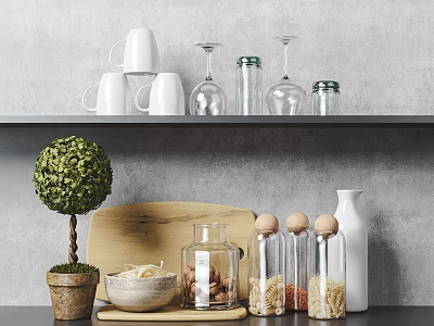 Nordic Kitchen Supplies Furnishings Tableware Kitchenware Combination 3d model