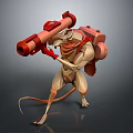Anthropomorphic Rat Game Movie Character 3D Model With Red Cannon Backpack And Combat Stance