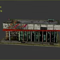 Aged Store Building With Weathered Exterior Red Sign And Green Windows
