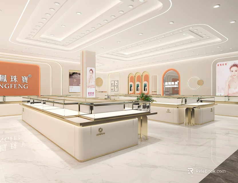 Modern Jewelery Store Interior With Display Counters And Lighting 3d model 