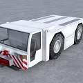 White Heavy Duty Utility Vehicle Featuring Large Tires Red White Stripes And Cab