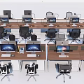 Modern Office Workspace With Multiple Desks Computers And Ergonomic Chairs 3d model