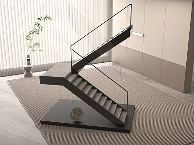 Minimalist Modern Stairs Design With Glass Railing And Black Treads In Interior Space 3d model