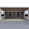Covered Outdoor Porch With White Columns Gray Flooring And Dark Wall Lighting Fixtures