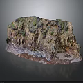 Detailed Rock Model With Layered Formation Green Vegetation And Cave Structure