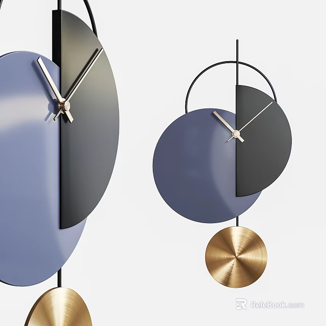 Modern Geometric Wall Clocks With Blue Black And Gold Dials For Contemporary Decor 3d model 