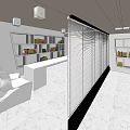Modern Public Office Space With Glass Partitions Red Chairs White Reception Desk And Marble Flooring