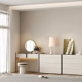 Modern White Vanity with Drawers Mirror Table Lamp Artwork Stool and Minimalist Interior 3d model