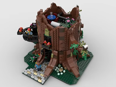 Building Blocks Tree House Detailed Miniature Model With Green Plants And Small Figures 3d model