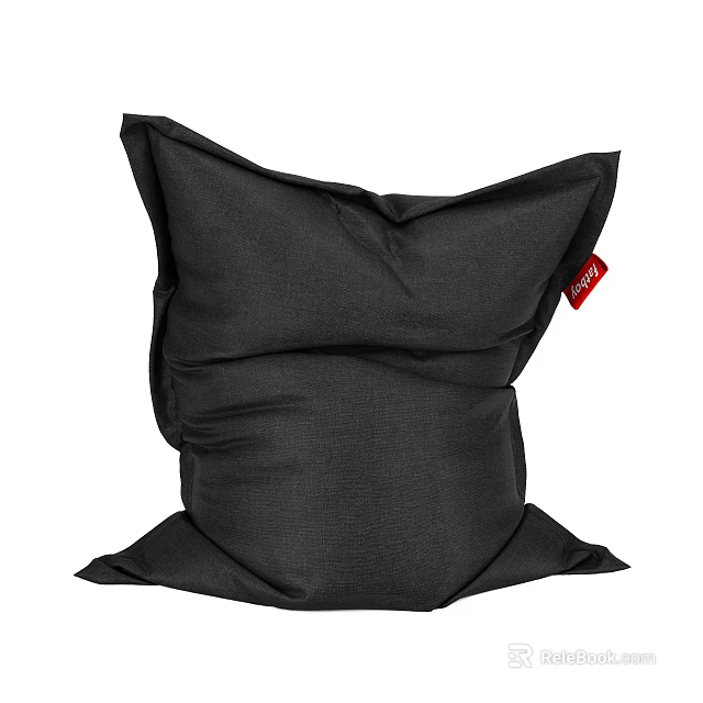 Black Fabric Square Pillow With Soft Texture And Red Label For Home Decor 3d model 