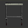 Vintage Metal Frame Furniture Cart With Black Top Surface And Rolling Wheels