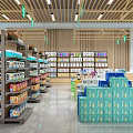 Spacious Supermarket Interior With Shelves Stocked Full Of Grocery Products Promotion Signs And Checkout Counter