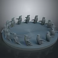 Penguin Figurines Arranged on Circular Platform Decorative Display Scene Setup