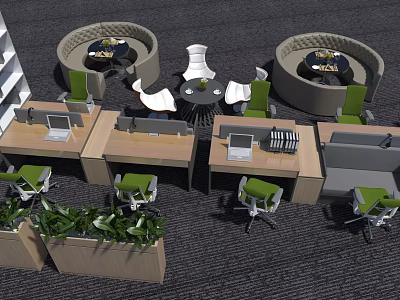 Ergonomic Office Chairs In Modern Workspace With Desks And Green Plants 3d model