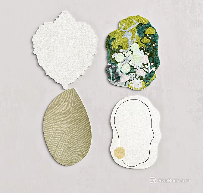 Unique Shaped Rugs Featuring Various Artistic Patterns Textures and Colors for Home Decor 3d model