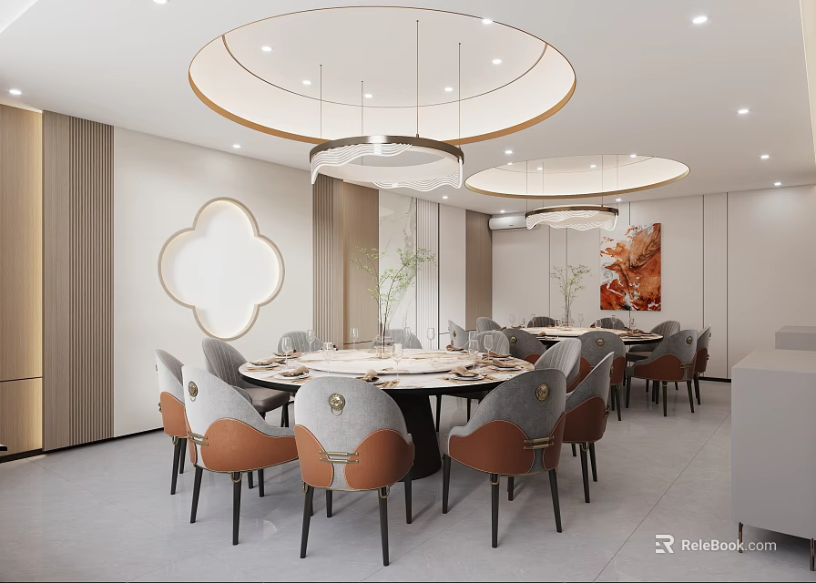 Modern Private Dining Room With Round Table And Elegant Decor 3d model