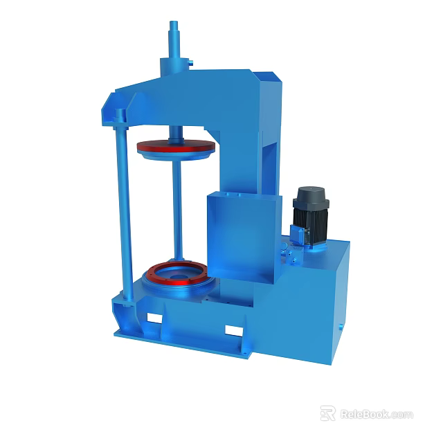 Blue Hydraulic Press Machine with Red Plates and Hydraulic System Design 3d model 