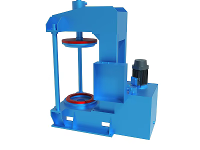 Blue Hydraulic Press Machine with Red Plates and Hydraulic System Design 3d model