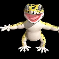Yellow and Black Spotted Gecko With White Underbelly Open Mouth Outstretched Limbs On Black Background