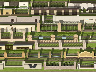Architectural Building Exterior Designs With Decorative Railings Windows And Greenery 3d model