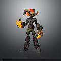 Horned Character Creature With Red Hair Flaming Hands And Mechanical Boots