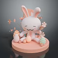 Decorative Home Furniture With White Rabbit Doll Flowers Leaves And Easter Eggs On Pink Base