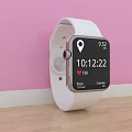 Modern Smartwatch Displaying Digital Time Heart Rate On Pink Wall Wooden Floor