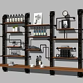 Industrial Style Wall Mounted Cabinets with Metal Frames and Wooden Shelves for Bottles Decorative Items