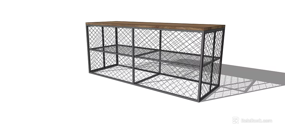 Decorative Ornament Set With Metal Grid Frame And Wooden Top Shelf 3d model 