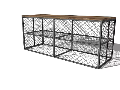 Decorative Ornament Set With Metal Grid Frame And Wooden Top Shelf 3d model