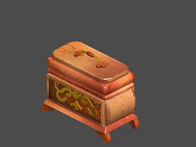 Traditional Carved Wooden Wardrobe With Decorative Patterns And Lid Handle Design 3d model