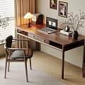 Cozy Home Office With Wooden Desk Chair Laptop Lamp Books And Vase Plants