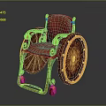 Classic Vintage Wooden Wheelchair With Red Seat And Ornate Carved Wheels