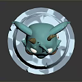 Teal Horned 3D Cartoon Creature With Orange Eyes Standing On Ice Base Platform
