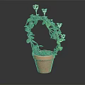 Potted Plant With Green Leaves And White Flowers In Arch Shape Terracotta Pot