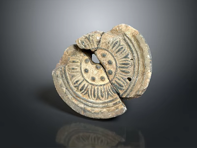 Antique Broken Circular Patterned Daily Use Item With Decorative Details 3d model