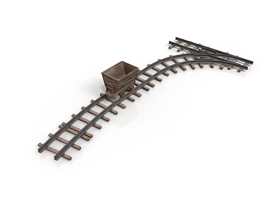 Toy Train On Curved Track With Freight Car And Switch Rails 3d model