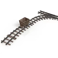 Toy Train On Curved Track With Freight Car And Switch Rails 3d model