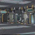 Futuristic Sci-Fi Interior Scene With Metallic Walls Glowing Panels Tech Inspired Doors And Geometric Floors