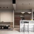 Recreation Room With Marble Island Bar Stools And Wine Rack