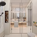 Elegant Modern Bathroom Interior With Glass Shower Double Vanity Marble Countertop And Large Mirror